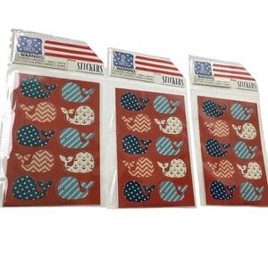 Patriotic Whale Glitter Stickers July 4th Stars Stripes Chevron 60 Total NEW